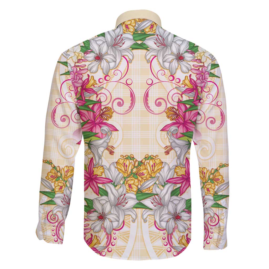 Hawaii Palaka Family Matching Off Shoulder Short Dress and Hawaiian Shirt Yellow Tribal Pattern With Tropical Flowers - Polynesian Pride