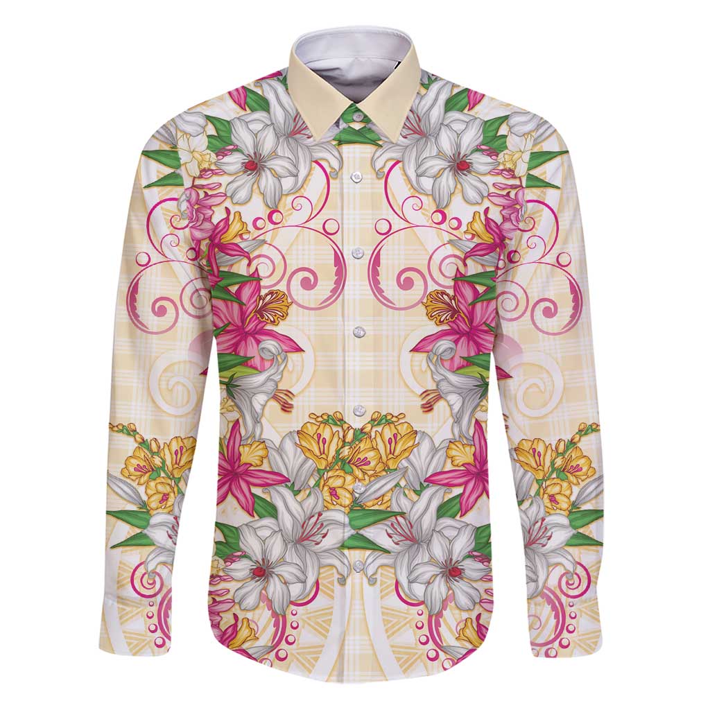 Hawaii Palaka Family Matching Puletasi and Hawaiian Shirt Yellow Tribal Pattern With Tropical Flowers - Polynesian Pride