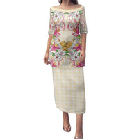 Hawaii Palaka Family Matching Puletasi and Hawaiian Shirt Yellow Tribal Pattern With Tropical Flowers - Polynesian Pride