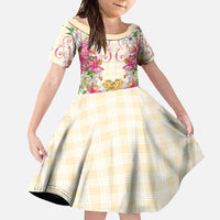 Hawaii Palaka Family Matching Short Sleeve Bodycon Dress and Hawaiian Shirt Yellow Tribal Pattern With Tropical Flowers - Polynesian Pride