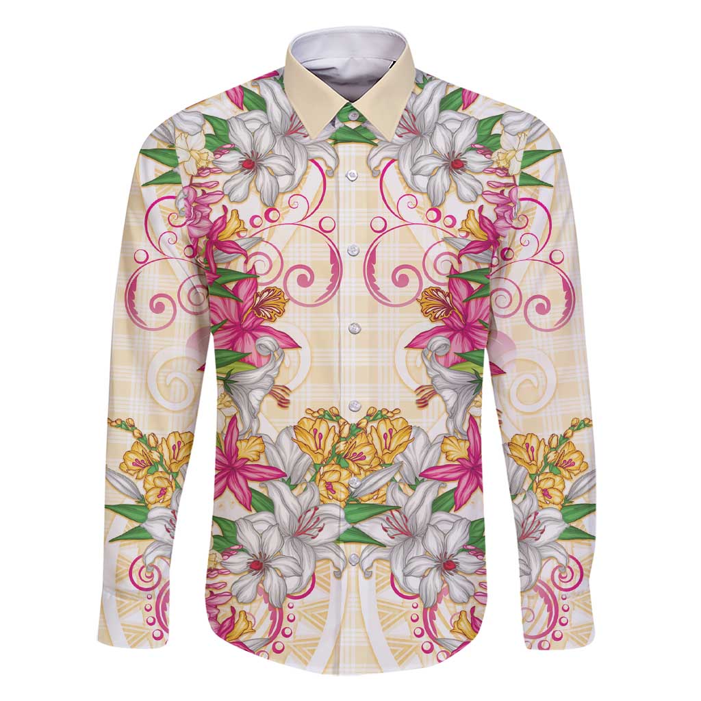 Hawaii Palaka Family Matching Short Sleeve Bodycon Dress and Hawaiian Shirt Yellow Tribal Pattern With Tropical Flowers - Polynesian Pride