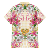Hawaii Palaka Hawaiian Shirt Yellow Tribal Pattern With Tropical Flowers - Polynesian Pride