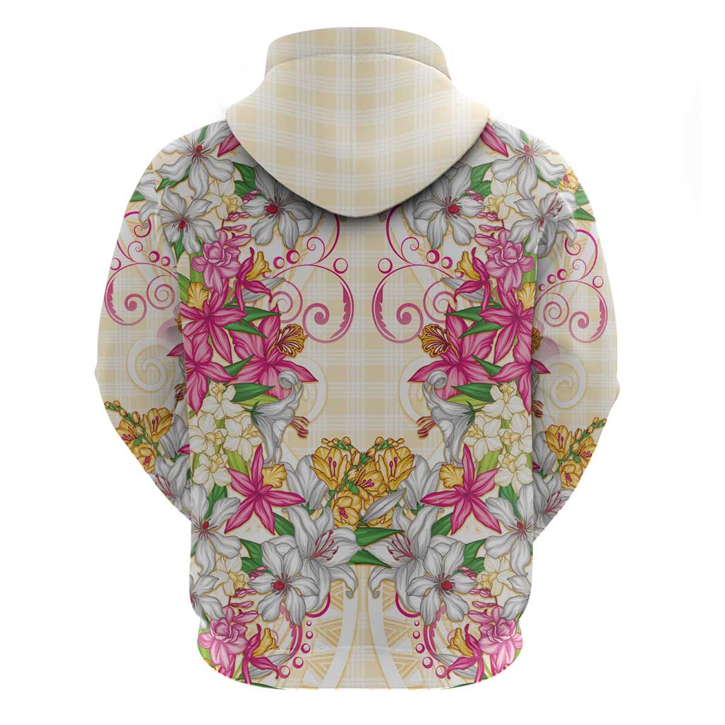 Hawaii Palaka Hoodie Yellow Tribal Pattern With Tropical Flowers - Polynesian Pride