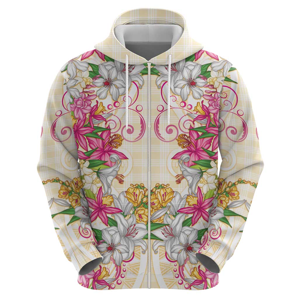 Hawaii Palaka Hoodie Yellow Tribal Pattern With Tropical Flowers - Polynesian Pride