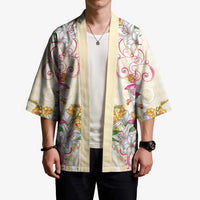 Hawaii Palaka Kimono Yellow Tribal Pattern With Tropical Flowers - Polynesian Pride
