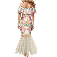 Hawaii Palaka Mermaid Dress Yellow Tribal Pattern With Tropical Flowers - Polynesian Pride