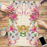 Hawaii Palaka Puzzle Yellow Tribal Pattern With Tropical Flowers - Polynesian Pride