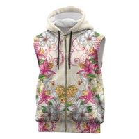Hawaii Palaka Sleeveless Zip Hoodie Yellow Tribal Pattern With Tropical Flowers - Polynesian Pride
