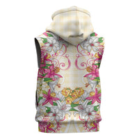 Hawaii Palaka Sleeveless Zip Hoodie Yellow Tribal Pattern With Tropical Flowers - Polynesian Pride