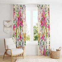 Hawaii Palaka Window Curtain Yellow Tribal Pattern With Tropical Flowers - Polynesian Pride