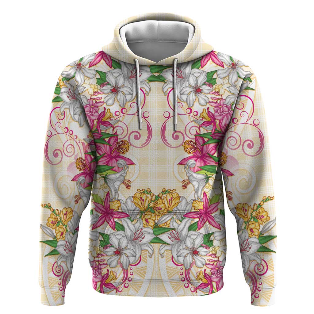Hawaii Palaka Zip Hoodie Yellow Tribal Pattern With Tropical Flowers - Polynesian Pride