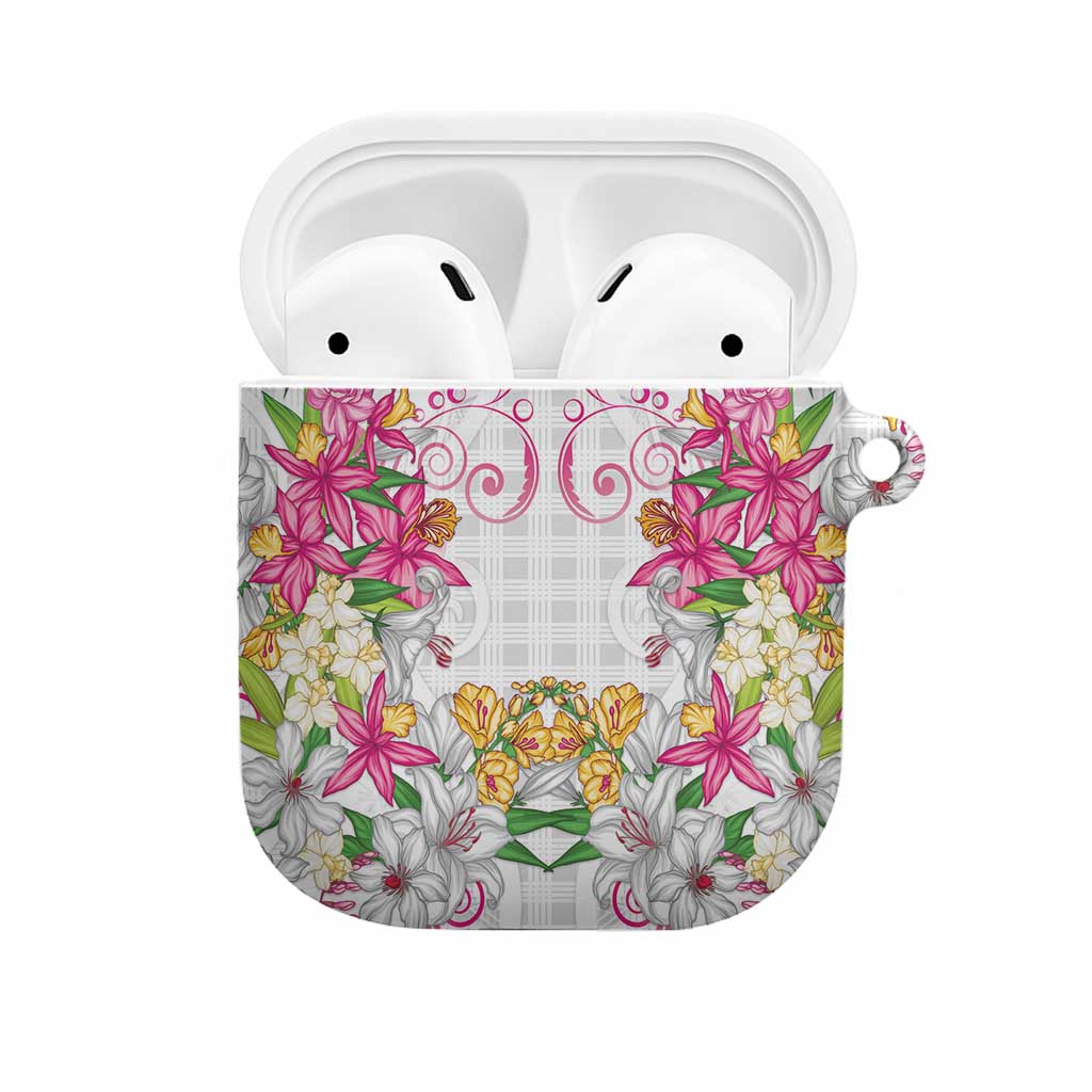 Hawaii Palaka AirPods Case White Tribal Pattern With Tropical Flowers - Polynesian Pride