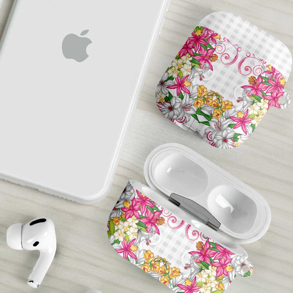 Hawaii Palaka AirPods Case White Tribal Pattern With Tropical Flowers - Polynesian Pride