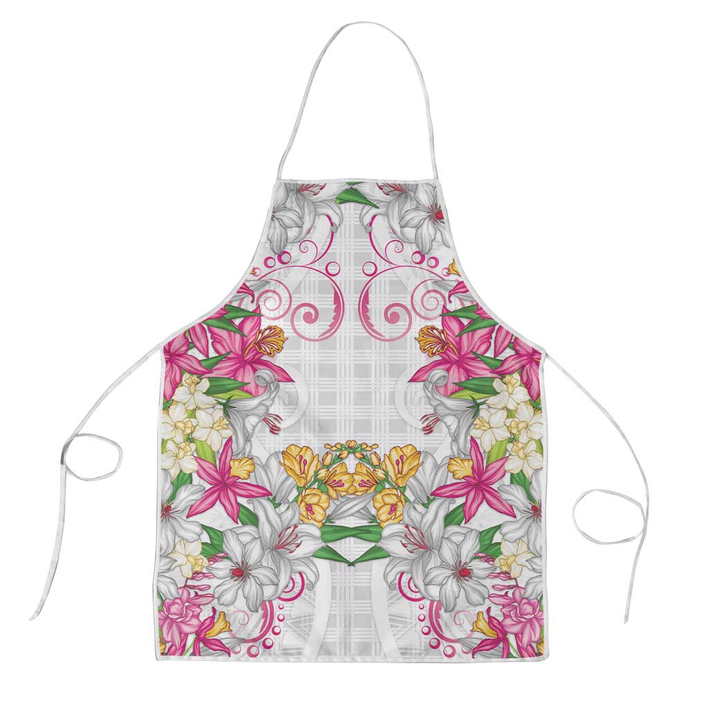 Hawaii Palaka Apron White Tribal Pattern With Tropical Flowers - Polynesian Pride