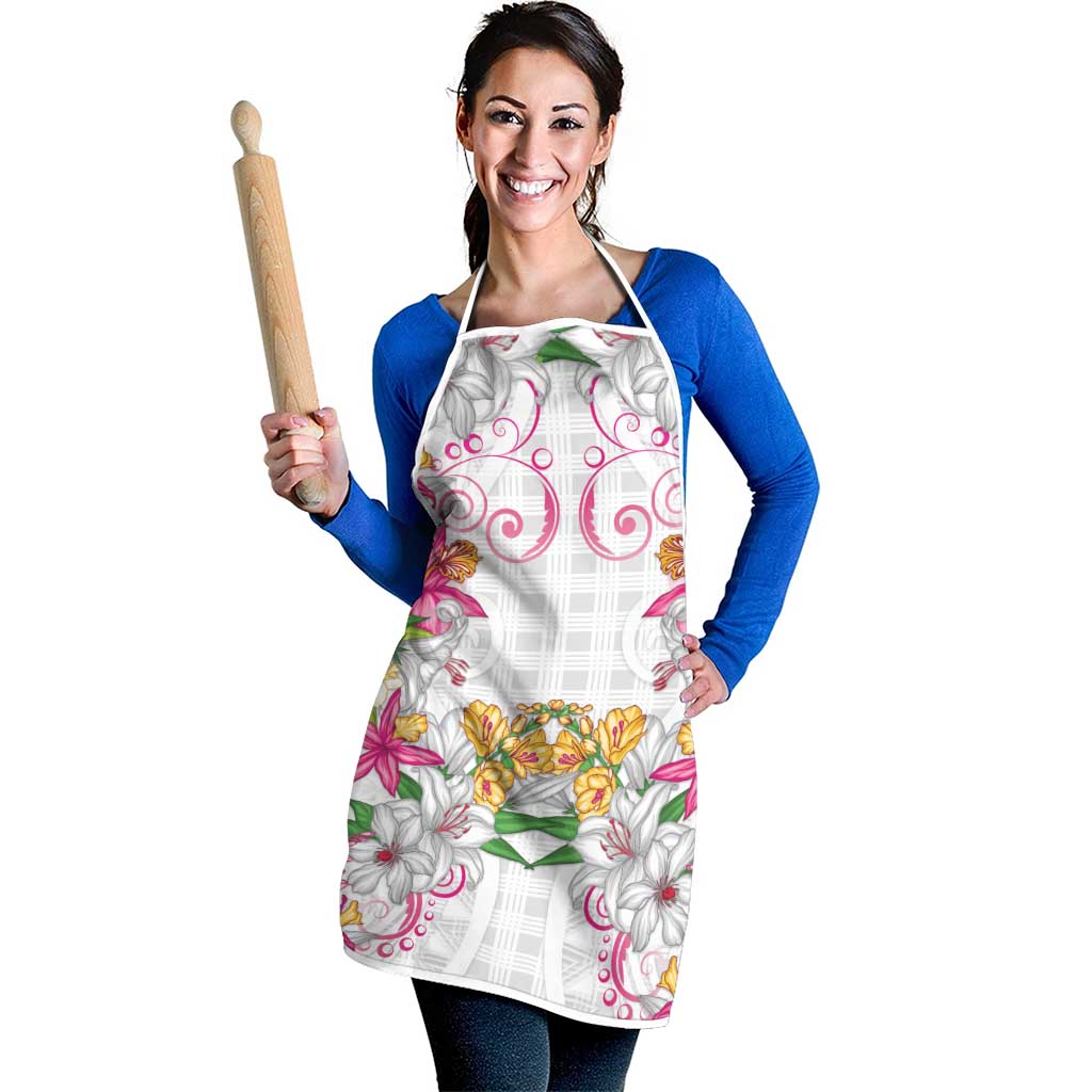 Hawaii Palaka Apron White Tribal Pattern With Tropical Flowers - Polynesian Pride