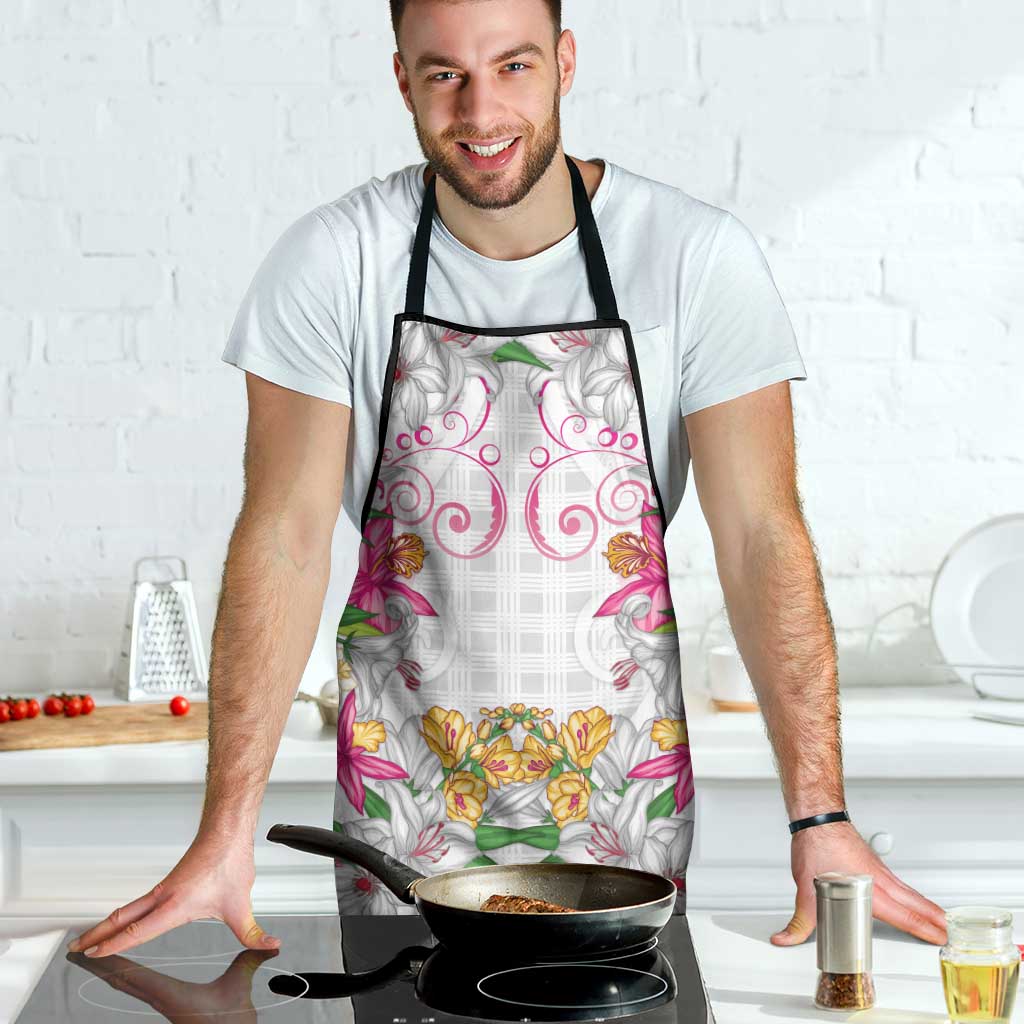 Hawaii Palaka Apron White Tribal Pattern With Tropical Flowers - Polynesian Pride