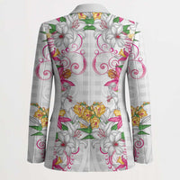 Hawaii Palaka Blazer White Tribal Pattern With Tropical Flowers - Polynesian Pride