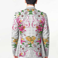 Hawaii Palaka Blazer White Tribal Pattern With Tropical Flowers - Polynesian Pride