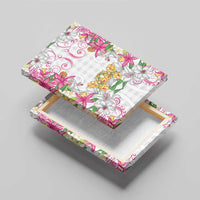 Hawaii Palaka Canvas Wall Art White Tribal Pattern With Tropical Flowers - Polynesian Pride