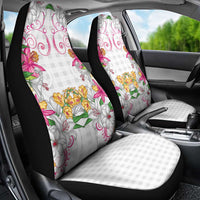 Hawaii Palaka Car Seat Cover White Tribal Pattern With Tropical Flowers - Polynesian Pride