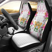 Hawaii Palaka Car Seat Cover White Tribal Pattern With Tropical Flowers - Polynesian Pride