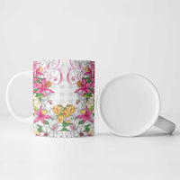 Hawaii Palaka Ceramic Mug White Tribal Pattern With Tropical Flowers - Polynesian Pride