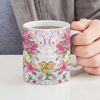 Hawaii Palaka Ceramic Mug White Tribal Pattern With Tropical Flowers - Polynesian Pride