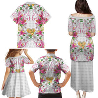 Hawaii Palaka Family Matching Puletasi and Hawaiian Shirt White Tribal Pattern With Tropical Flowers - Polynesian Pride