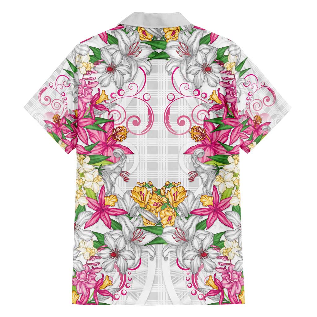 Hawaii Palaka Family Matching Puletasi and Hawaiian Shirt White Tribal Pattern With Tropical Flowers - Polynesian Pride