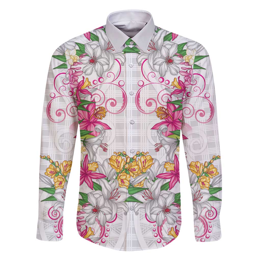 Hawaii Palaka Family Matching Puletasi and Hawaiian Shirt White Tribal Pattern With Tropical Flowers - Polynesian Pride