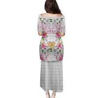 Hawaii Palaka Family Matching Puletasi and Hawaiian Shirt White Tribal Pattern With Tropical Flowers - Polynesian Pride