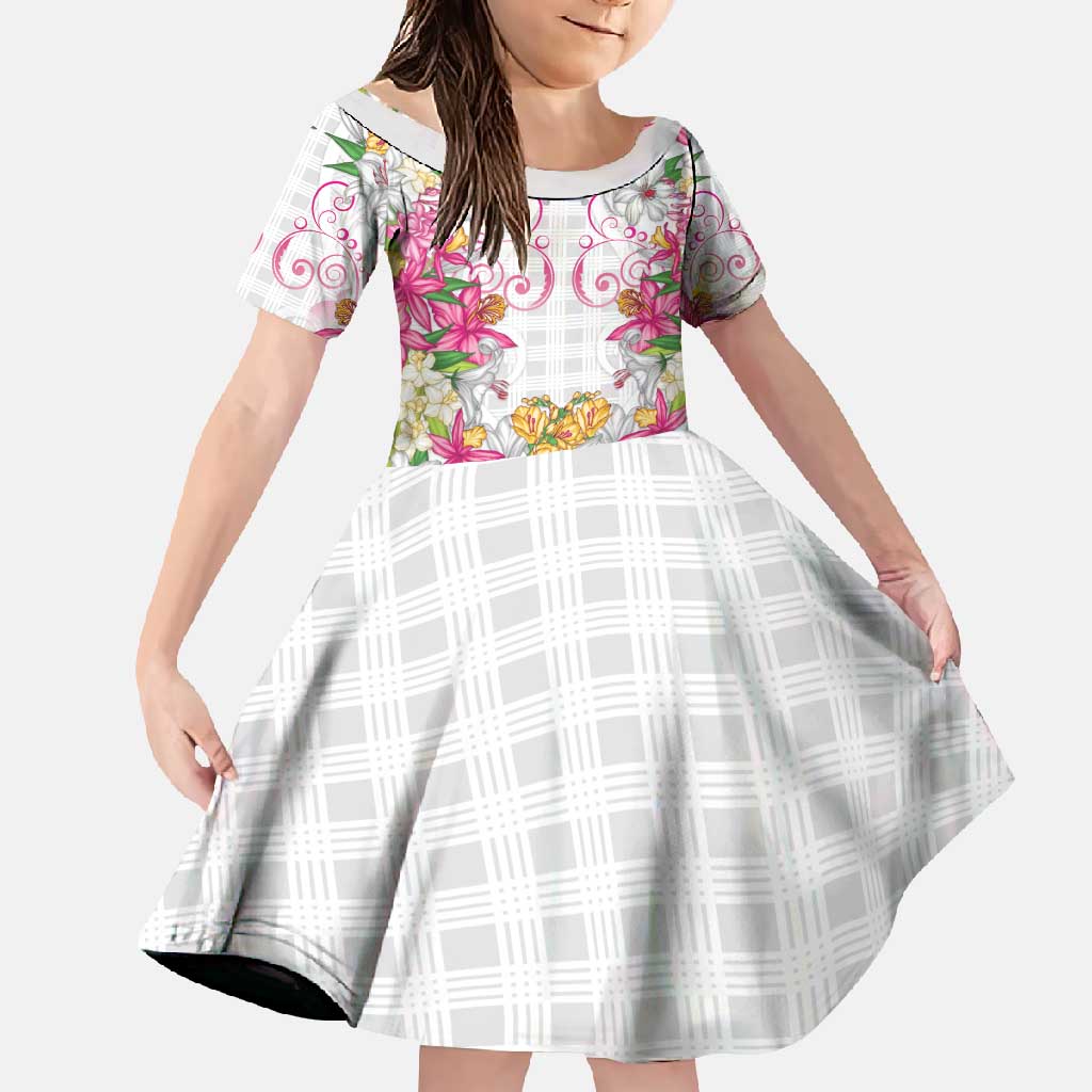 Hawaii Palaka Family Matching Tank Maxi Dress and Hawaiian Shirt White Tribal Pattern With Tropical Flowers - Polynesian Pride