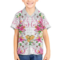 Hawaii Palaka Family Matching Tank Maxi Dress and Hawaiian Shirt White Tribal Pattern With Tropical Flowers - Polynesian Pride