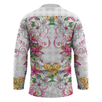 Hawaii Palaka Hockey Jersey White Tribal Pattern With Tropical Flowers - Polynesian Pride