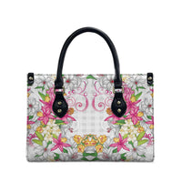 Hawaii Palaka Leather Bag White Tribal Pattern With Tropical Flowers - Polynesian Pride