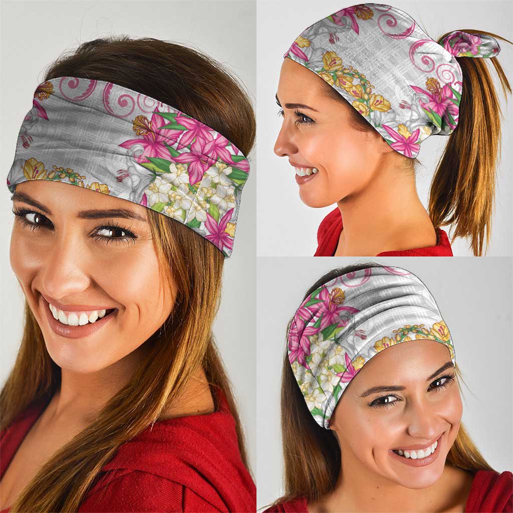 Hawaii Palaka Neck Gaiter White Tribal Pattern With Tropical Flowers - Polynesian Pride