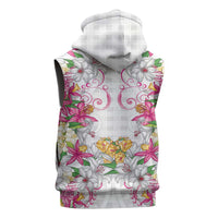 Hawaii Palaka Sleeveless Zip Hoodie White Tribal Pattern With Tropical Flowers - Polynesian Pride