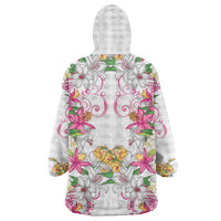 Hawaii Palaka Wearable Blanket Hoodie White Tribal Pattern With Tropical Flowers - Polynesian Pride