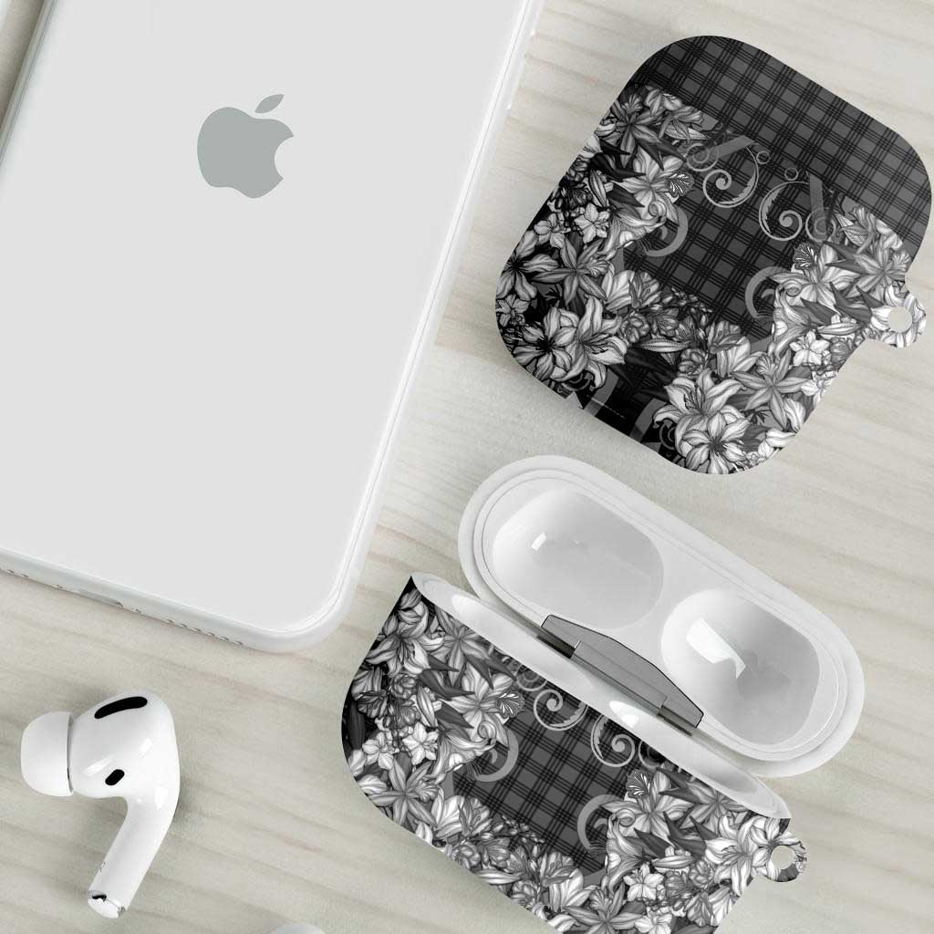 Hawaii Palaka AirPods Case Black Tribal Pattern With Tropical Flowers - Polynesian Pride