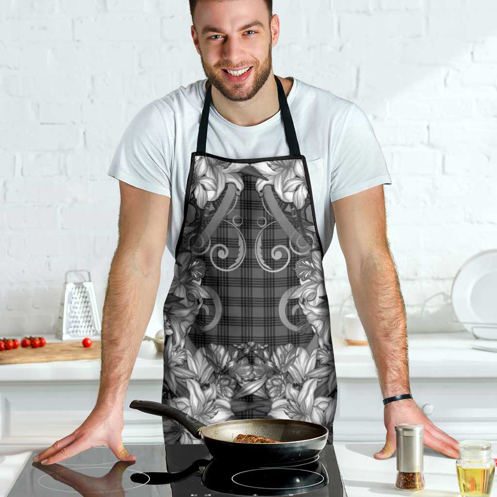 Hawaii Palaka Apron Black Tribal Pattern With Tropical Flowers - Polynesian Pride