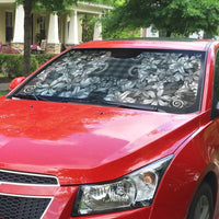 Hawaii Palaka Auto Sun Shade Black Tribal Pattern With Tropical Flowers - Polynesian Pride