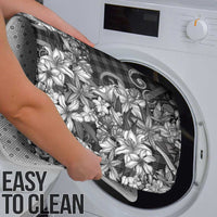 Hawaii Palaka Bathroom Set Black Tribal Pattern With Tropical Flowers - Polynesian Pride