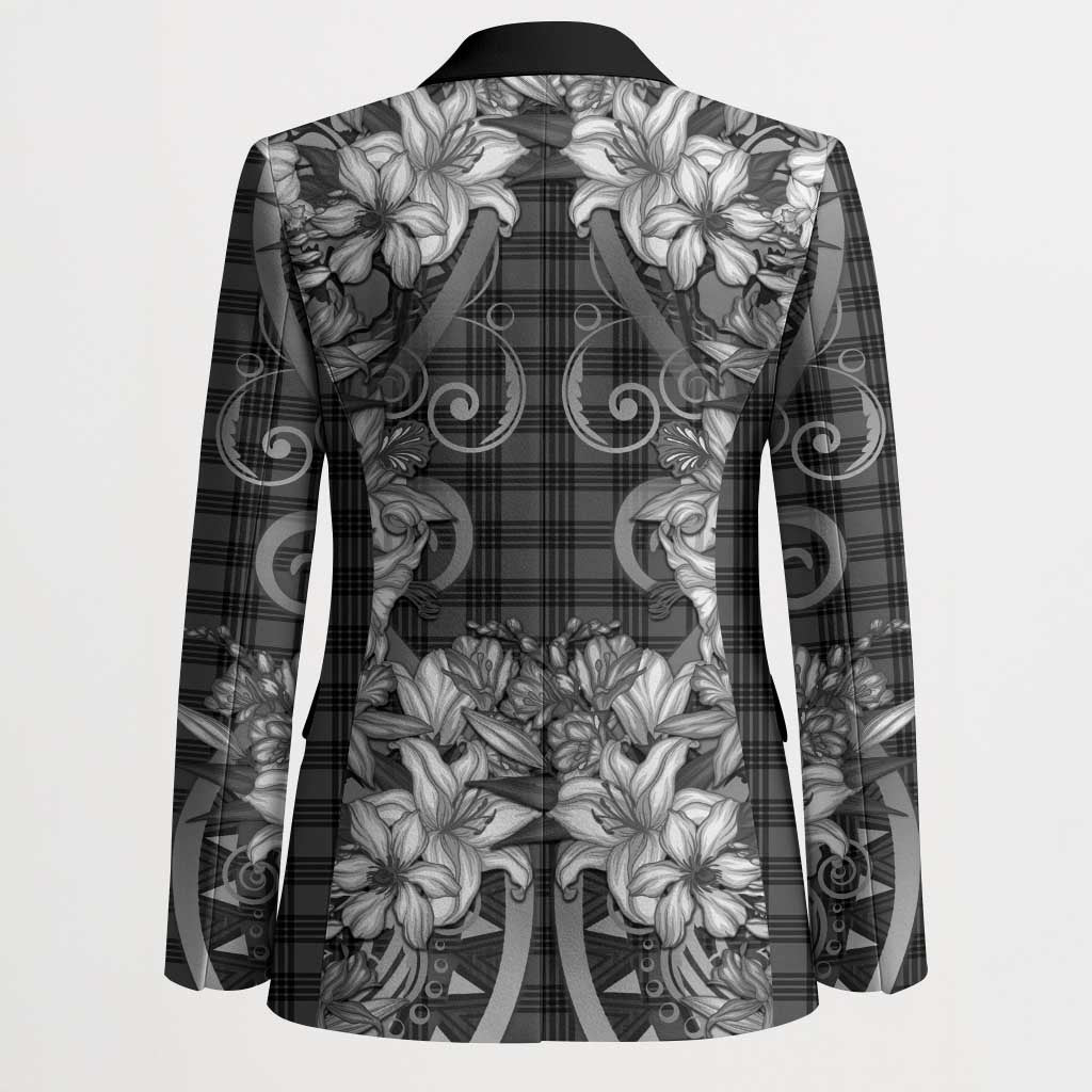 Hawaii Palaka Blazer Black Tribal Pattern With Tropical Flowers - Polynesian Pride