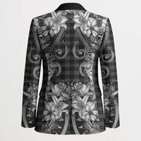 Hawaii Palaka Blazer Black Tribal Pattern With Tropical Flowers - Polynesian Pride