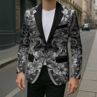 Hawaii Palaka Blazer Black Tribal Pattern With Tropical Flowers - Polynesian Pride