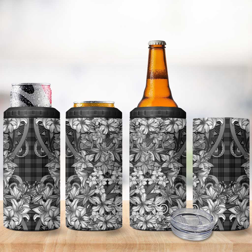 Hawaii Palaka 4 in 1 Can Cooler Tumbler Black Tribal Pattern With Tropical Flowers - Polynesian Pride