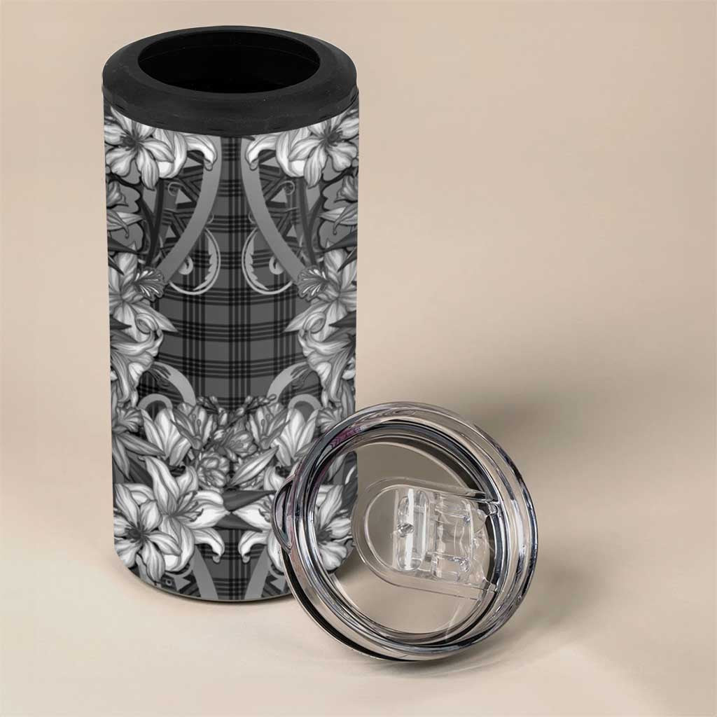 Hawaii Palaka 4 in 1 Can Cooler Tumbler Black Tribal Pattern With Tropical Flowers - Polynesian Pride