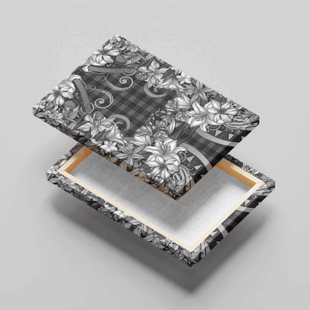 Hawaii Palaka Canvas Wall Art Black Tribal Pattern With Tropical Flowers - Polynesian Pride