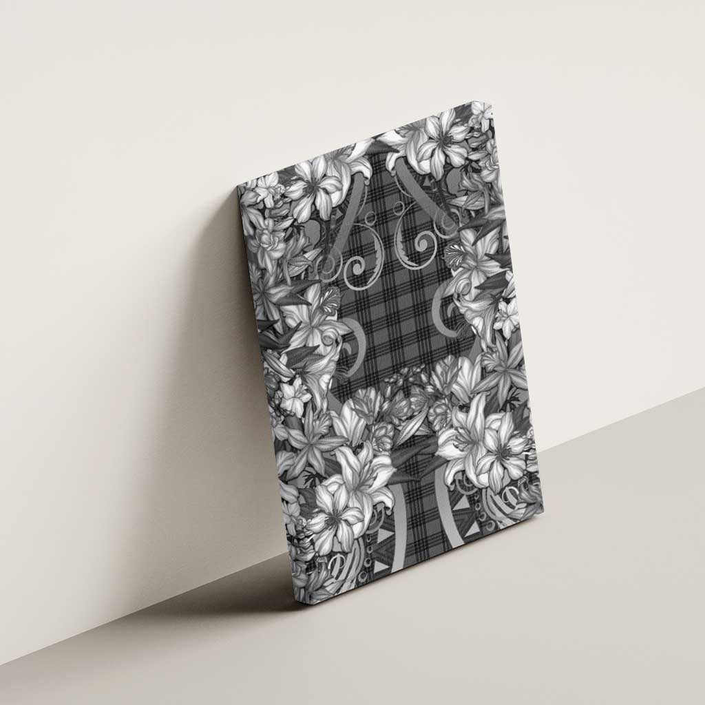 Hawaii Palaka Canvas Wall Art Black Tribal Pattern With Tropical Flowers - Polynesian Pride