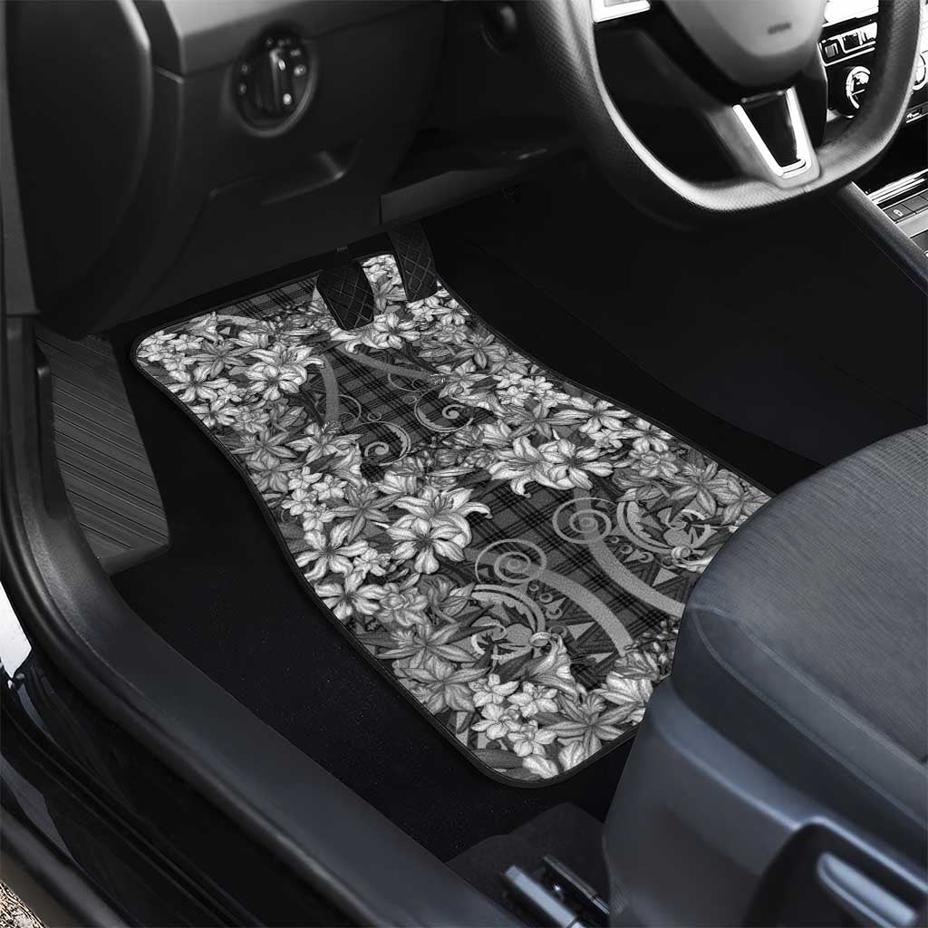 Hawaii Palaka Car Mats Black Tribal Pattern With Tropical Flowers - Polynesian Pride